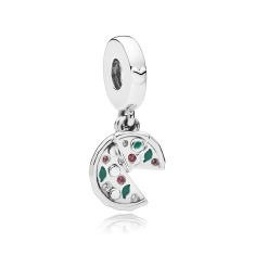 Passion for Pizza Dangle Charm, Green Enamel, Red Crystal & Clear Cubic Zirconia