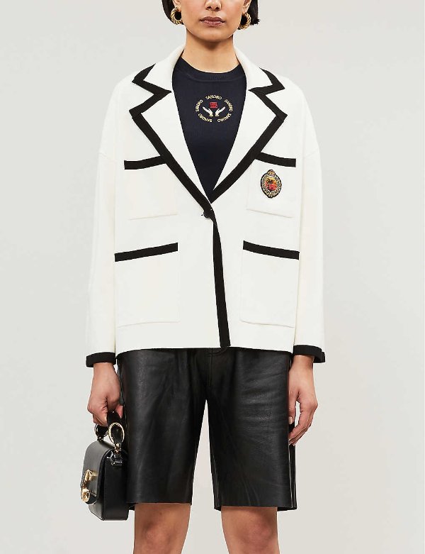 Embroidered-patch stretch-knit jacket
