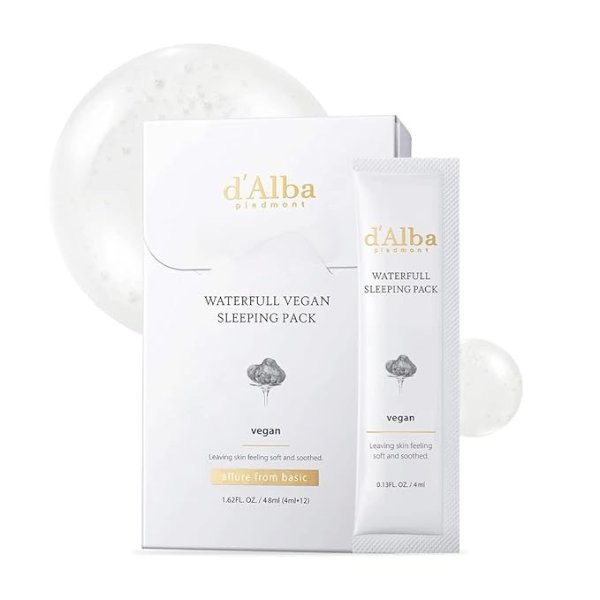 d'Alba Italian White Truffle Waterfull Vegan Sleeping Pack, non wash-off overnight face mask, portable gel-type face mask for moisture retention, safe for sensitive skin
