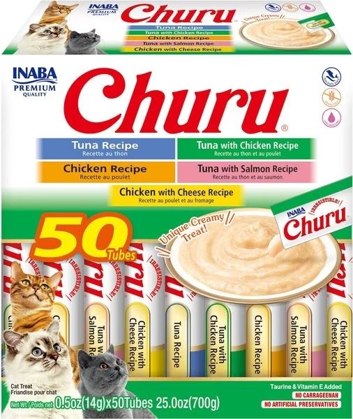 Churu Tuna & Chicken Puree Variety Pack Grain-Free Lickable Cat Treat, 50 count - Chewy.com