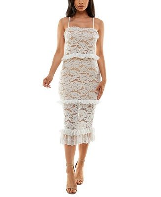 Sleeveless Lace Ruffled-Trim Midi Dress