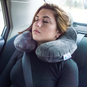 Soft Velvet Inflatable U Shaped Neck Travel Pillow With Travel Pouch+1 Bonus Pillow Cover,Economical,Easy Hand Inflation/Deflation,Portable,Lightweight for Support,Office,Camping,Outdoor