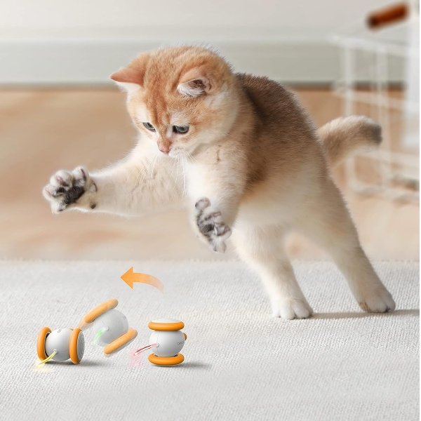 Interactive Cat Toys for Indoor Cats, Automatic Cat Toy with LED Lights, Cat Mouse Toys, Smart Sensing Cat Toys, Moving Cat Toy, Smart Electric Cat Toy, USB Rechargeable, Auto On/Off, Orange