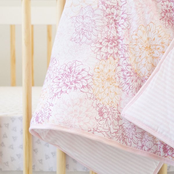 Peach Floral Print Organic Reversible Baby Quilt
