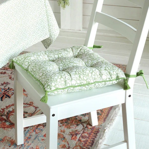 INBJUDEN Chair pad, white/green, 16x16x2" - IKEA