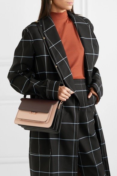 Trunk medium color-block textured-leather shoulder bag