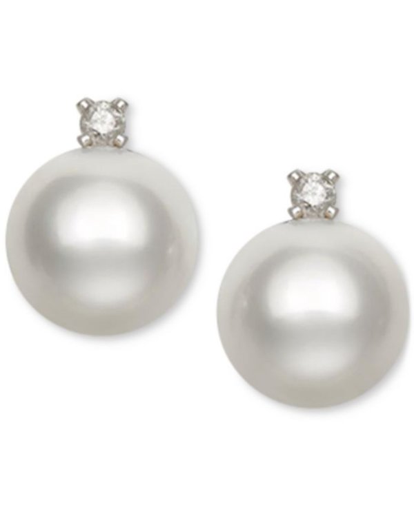 Children's Cultured Freshwater Pearl (6mm) and Diamond Accent Stud Earrings in 14k White Gold