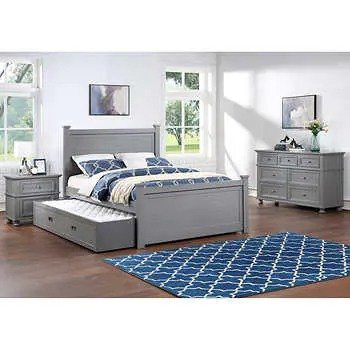 Kids Aiden 3-piece Full Bed with Trundle, 7-drawer Dresser and Nightstand - Pebble Gray