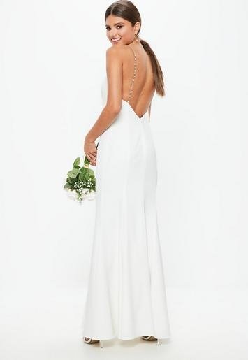 Missguided - Bridal White Diamante Strap Maxi Dress
