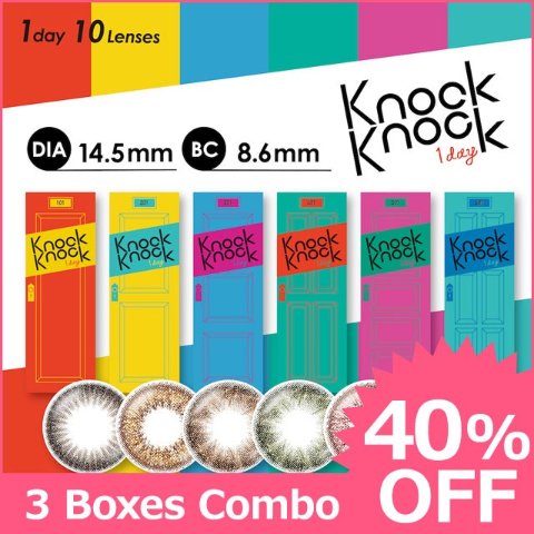 【3 Boxes Combo】Knock Knock 1day 3-box set[10 lenses / 1Box] / Daily Disposal Colored Contact Lenses<!--ノックノック ワンデー 3箱セット(1箱10枚入) □Contact Lenses□-->