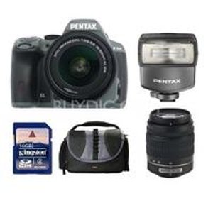 Pentax K-50 Digital SLR Camera Zoom Kit with 18-55 and 50-200 WR Lenses + AF200 Flash