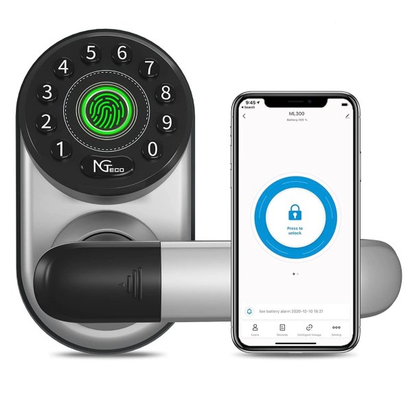 NGTeco Smart Door Lock, Biometric Fingerprint Door Lock with Bluetooth WiFi & Handle,