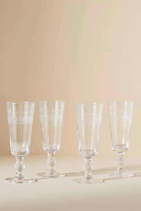 The Vintage List Crystal Champagne Flutes, Set of 4