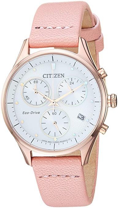 Women's Eco-Drive Stainless Steel Japanese-Quartz Leather Calfskin Strap, Pink, 15 Casual Watch (Model: FB1443-08A)
