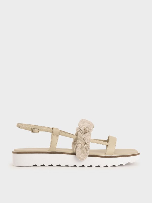 Cream The Purpose Collection - Linen Knot Flatforms | CHARLES &amp; KEITH