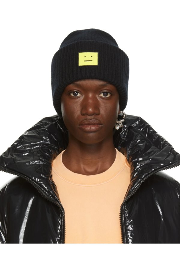 Black & Yellow Face Patch Beanie