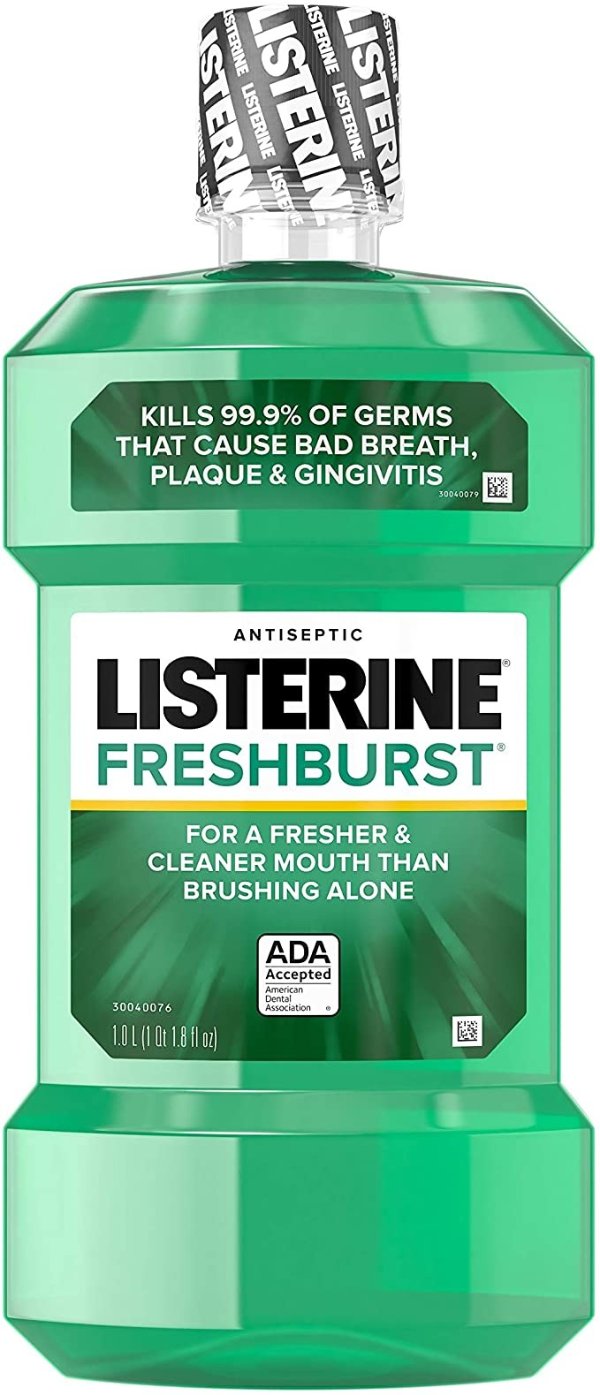 Freshburst Antiseptic Mouthwash with Oral Care Formula to Kill 99% of Germs that Cause Bad Breath & Fight Plaque & Gingivitis, ADA Accepted Mouthwash, Spearmint Flavor, 1 L