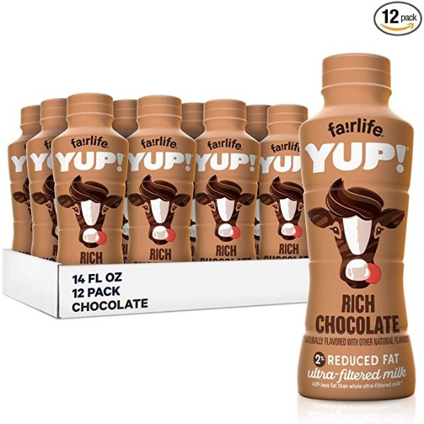 YUP! 巧克力口味低脂牛奶 14 fl oz 12瓶装