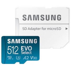 512GB Samsung EVO Select UHS-1 A2/V30 microSDXC Memory Card w/ Adapter