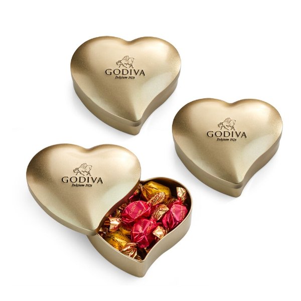 Heart Tin with Assorted Individual Wrapped Chocolates, Set of 3, 12pc. each