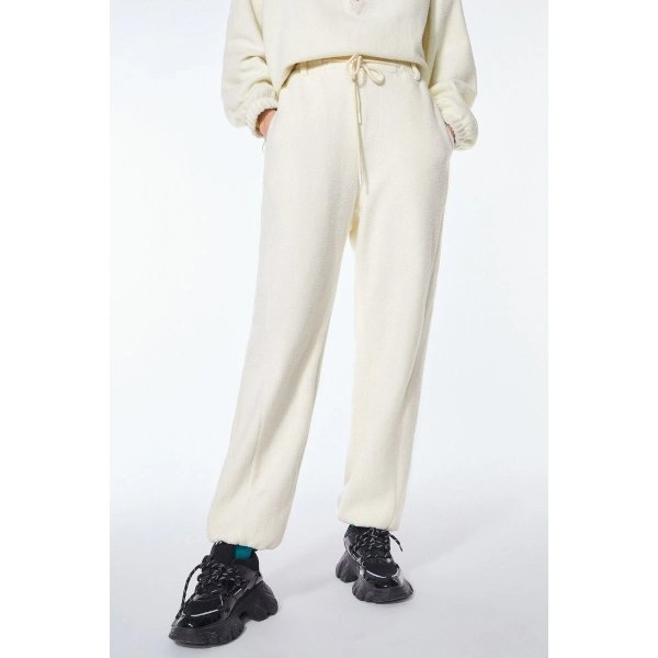 Beige SUPERCHINA Polar Fleece Bunch Sports Casual Women's Sweatpants | Peacebird Women Fashion