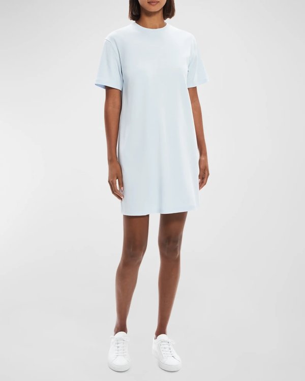 Short-Sleeve Knit Mini Shirtdress