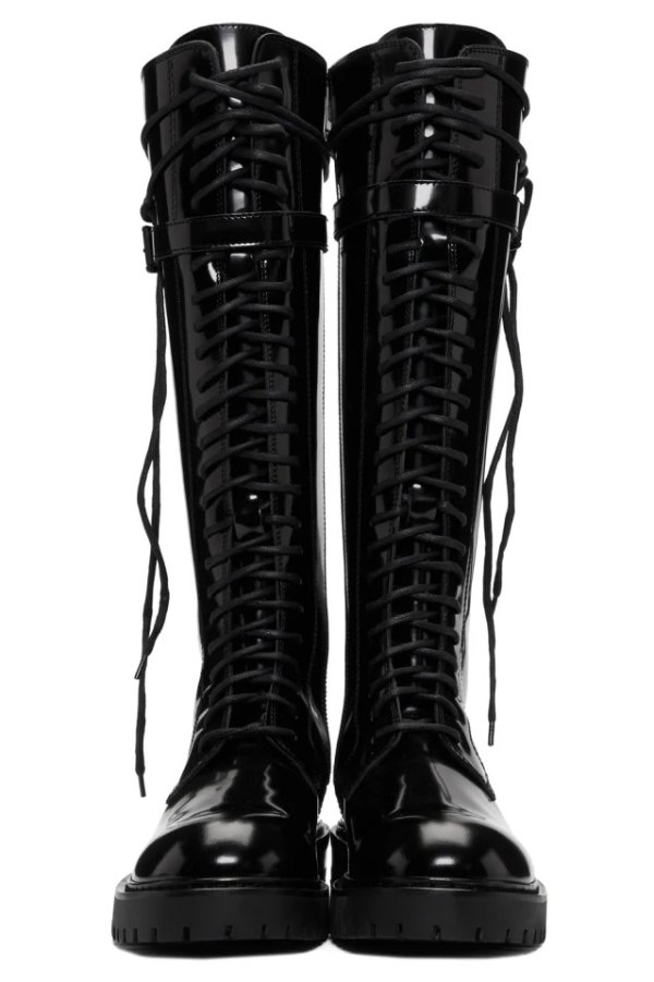 SSENSE Exclusive Black Patent Lace-Up Knee-High Boots
