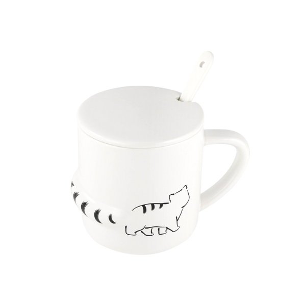 猫咪陶瓷马克杯 附杯盖汤匙