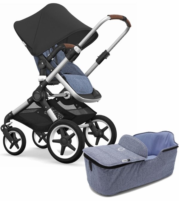 Fox Complete Stroller and Bassinet Bundle - Aluminum/Blue Melange/Black