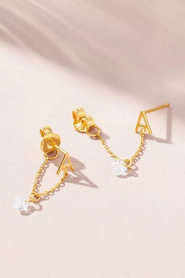 14k Gold Crystal Monogram Earrings