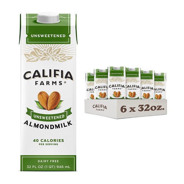 Califia Farms - Almond Milk, Unsweetened, 32 Oz (Pack of 6)