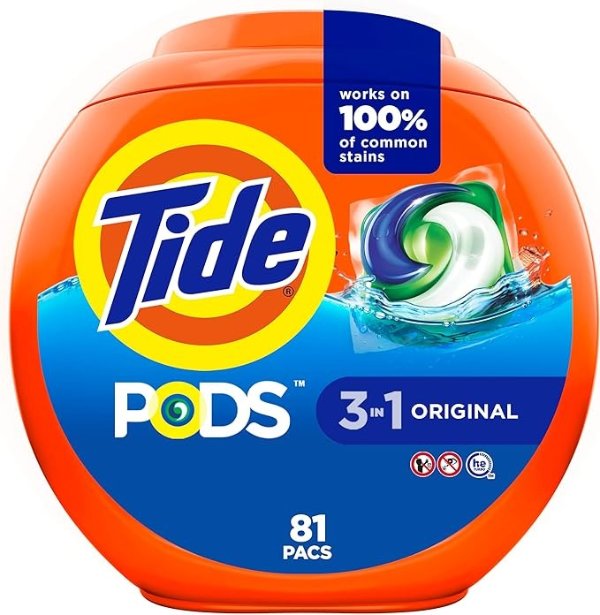PODS 3 in 1 HE Turbo Laundry Detergent Pacs, Original Scent, 81 Count Tub