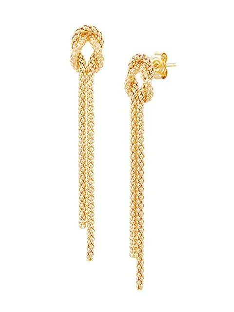 14K Yellow Gold Knot Linear Drop Earrings