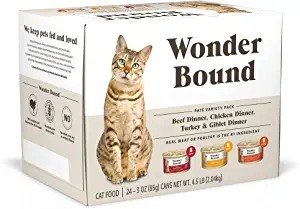 Amazon Brand – Wonder Bound Wet Cat Food, Pate, No Added Grains, 3 oz (Pack of 24)