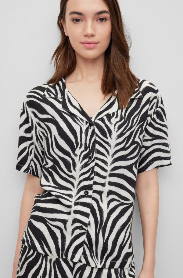 Relaxed-fit pajama shirt in zebra-print gabardine