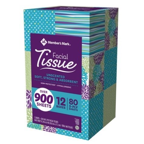 3-Ply Soft and Strong Facial Tissue, 12 pk., 960 tissues (80 ct. per box) - Sam's Club