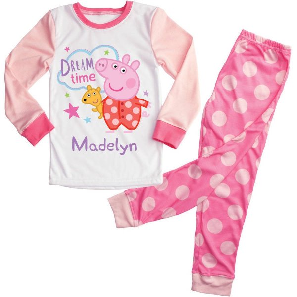 Personalized Dream Time Peppa Pig Toddler Girls Pajamas Set - 2T, 3T, 4T, 5/6T