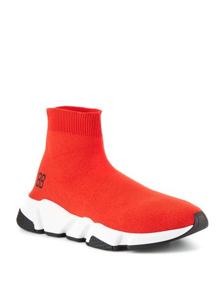 Men's Speed Mid-Top Trainer Sock Sneakers, Red