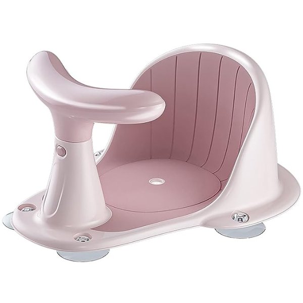 Baby Bath Seat with Thermometer, Portable Toddler Child Bathtub Seat for 6-18 Months,Pink