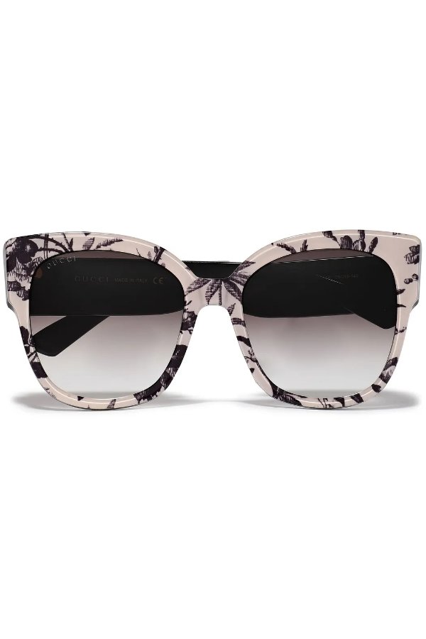 Square-frame floral-print acetate sunglasses