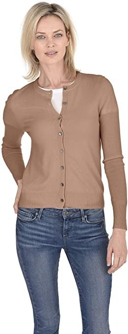 Crewneck Cardigan Sweater 100% Cashmere Button Front Long Sleeve Pullover for Women