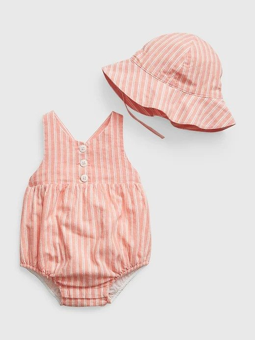 Baby Linen-Blend Bubble Shorty Outfit Set