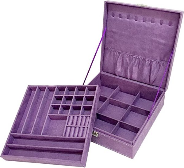 JB2-25 Two-Layer Jewelry Box Organizer Display Storage Case with Lock, Purple(lint)