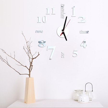 VTOY 3D Frameless Wall Clock Stickers DIY Wall Decoration for Living Room Bedroom, Silver & Black