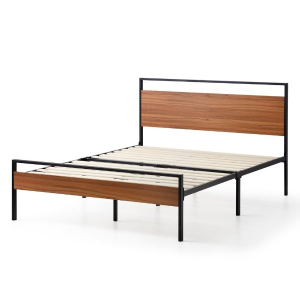 Nora Natural Full Metal and Wood Platform Bed Frame