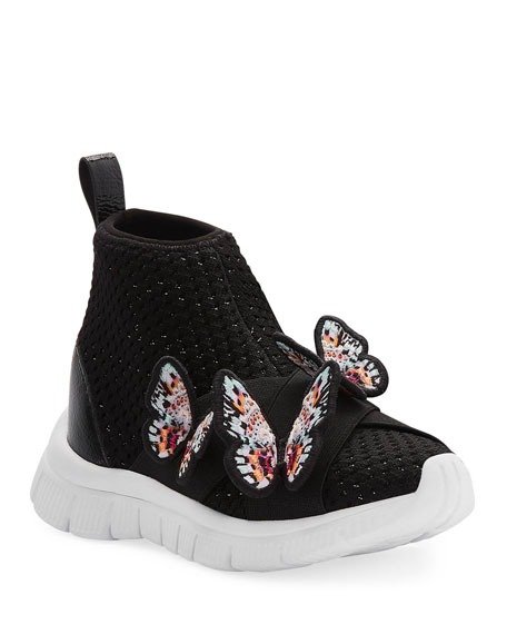 Maisy Lurex Knit Mid-Top Sneakers w/ 3D Butterfly Details, Baby/Toddler/Kids