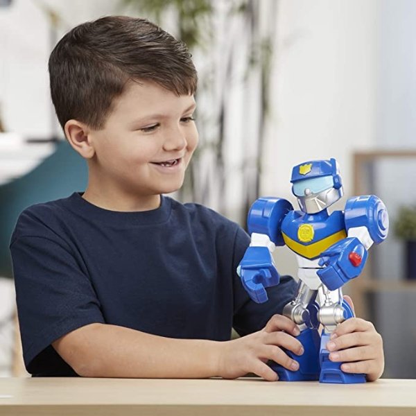 Transformers Playskool Heroes Mega Mighties Rescue Bots Academy Chase The Police-Bot Figure 10-inch Figure, Toys for Kids Ages 3 and Up