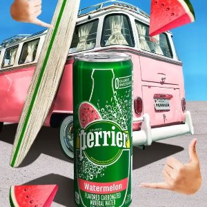 Perrier Watermelon Flavored Carbonated Mineral Water, 8.45 Fl Oz (30 Pack) Slim Cans