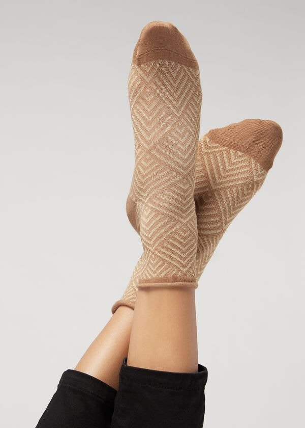 Geometric Pattern Cotton Ankle Socks - Calzedonia