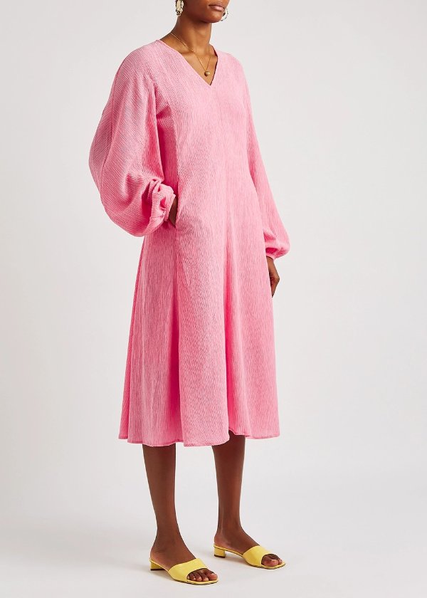 Rosen 粉色褶皱中长连衣裙